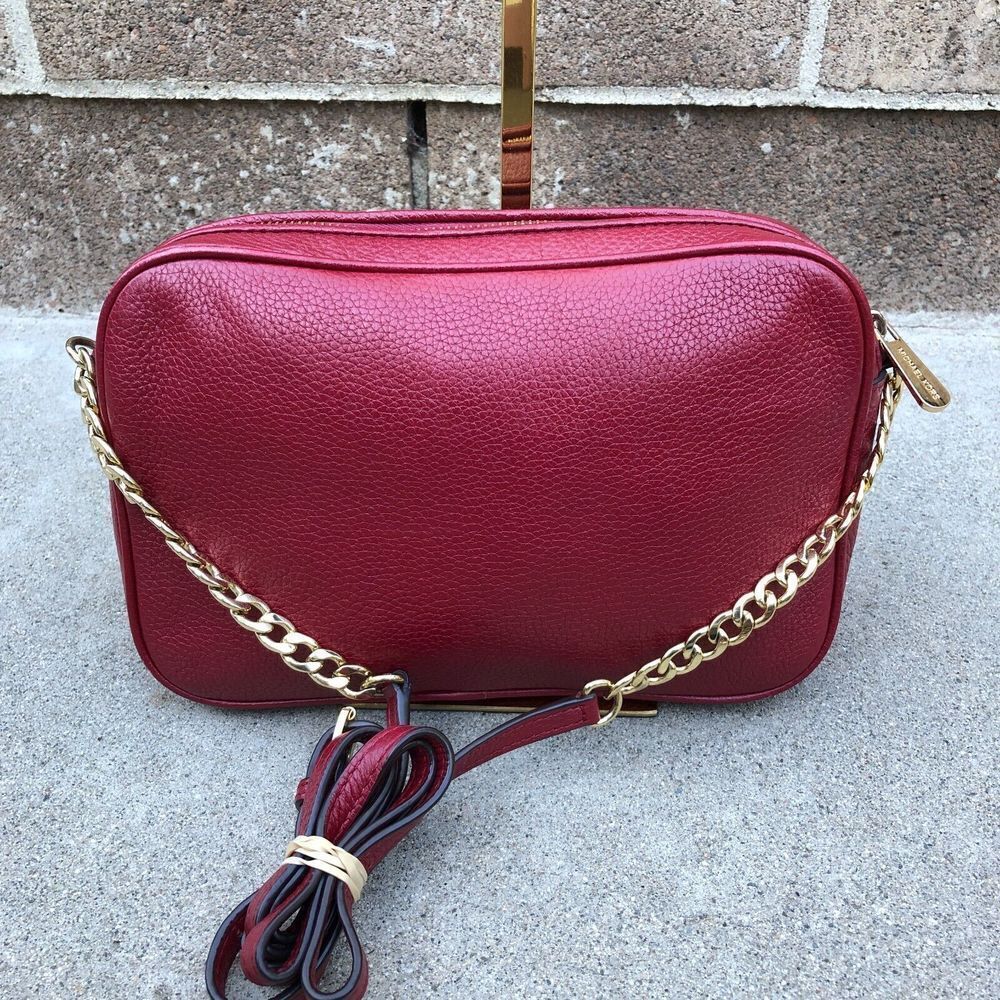 MICHAEL KORS Fulton Purse Women's Red Pebbled Leather Crossbody Shoulder Bag Zip - Picture 4 of 11
